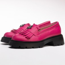 Mocasini dama, Glemis, piele naturala - Cod: 655, Culoare: Magenta, Talpa: Neagra, Marime: 36